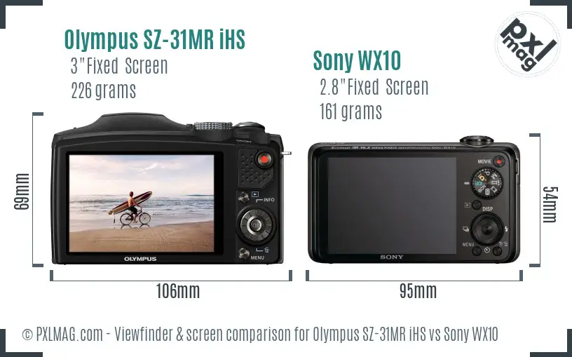 Olympus SZ-31MR iHS vs Sony WX10 Screen and Viewfinder comparison
