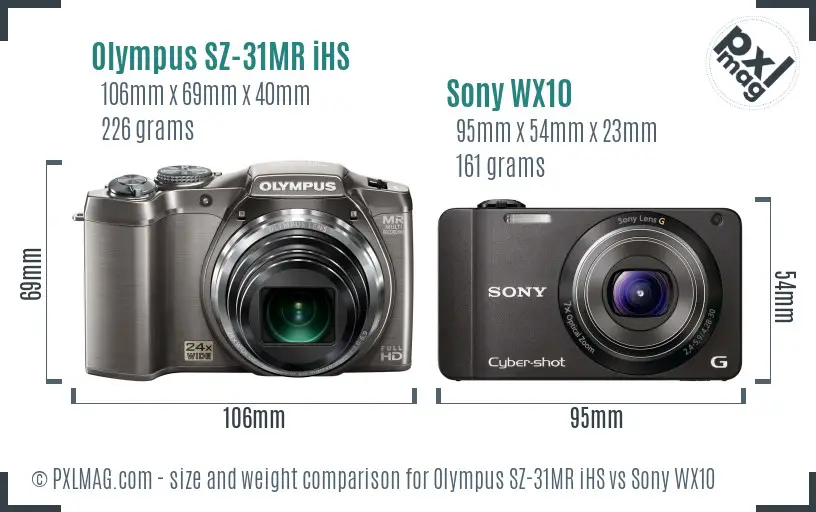 Olympus SZ-31MR iHS vs Sony WX10 size comparison