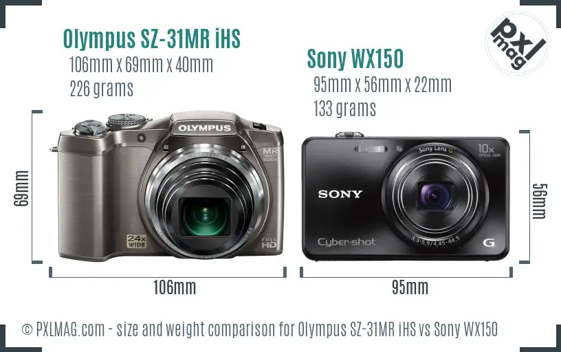 Olympus SZ-31MR iHS vs Sony WX150 size comparison