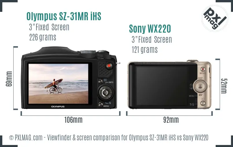 Olympus SZ-31MR iHS vs Sony WX220 Screen and Viewfinder comparison