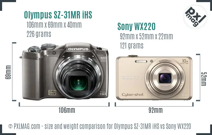 Olympus SZ-31MR iHS vs Sony WX220 size comparison