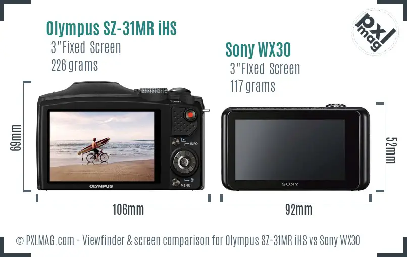 Olympus SZ-31MR iHS vs Sony WX30 Screen and Viewfinder comparison