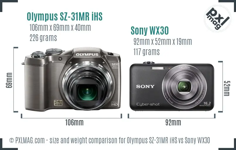 Olympus SZ-31MR iHS vs Sony WX30 size comparison