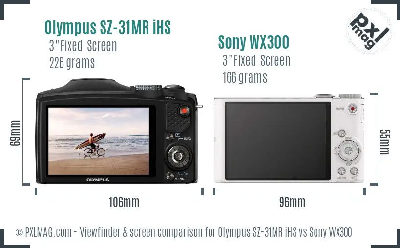 Olympus SZ-31MR iHS vs Sony WX300 Screen and Viewfinder comparison