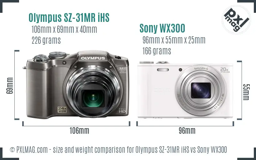 Olympus SZ-31MR iHS vs Sony WX300 size comparison