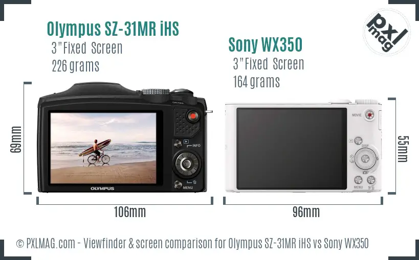 Olympus SZ-31MR iHS vs Sony WX350 Screen and Viewfinder comparison