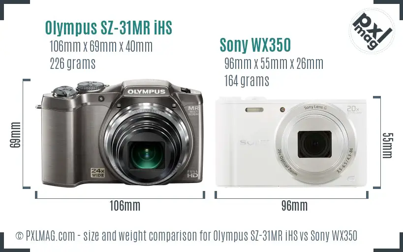 Olympus SZ-31MR iHS vs Sony WX350 size comparison