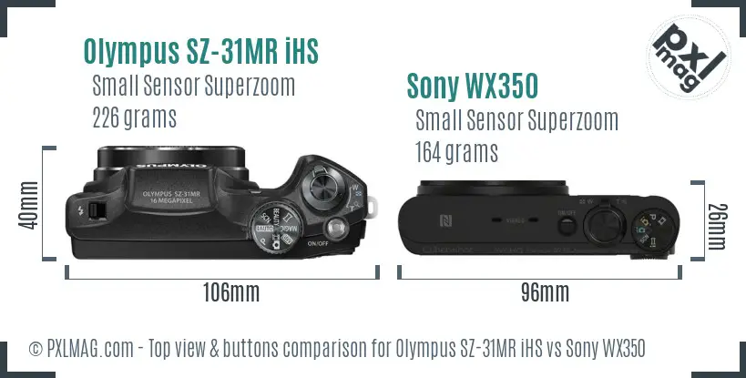 Olympus SZ-31MR iHS vs Sony WX350 top view buttons comparison