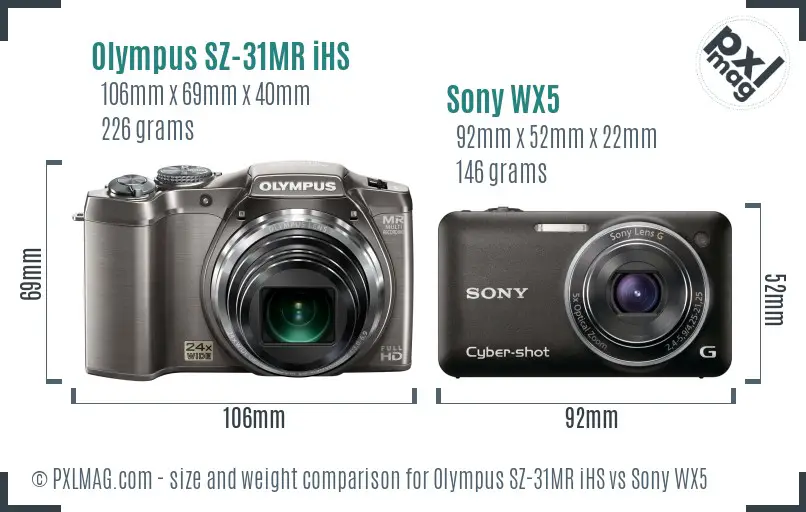 Olympus SZ-31MR iHS vs Sony WX5 size comparison