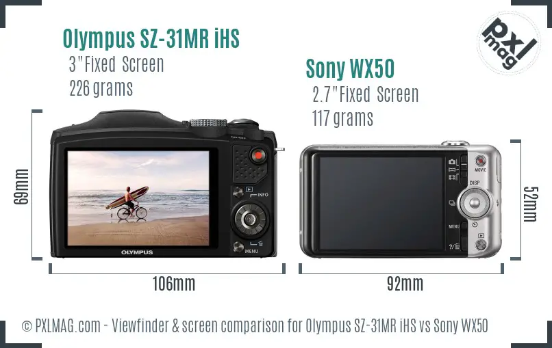 Olympus SZ-31MR iHS vs Sony WX50 Screen and Viewfinder comparison