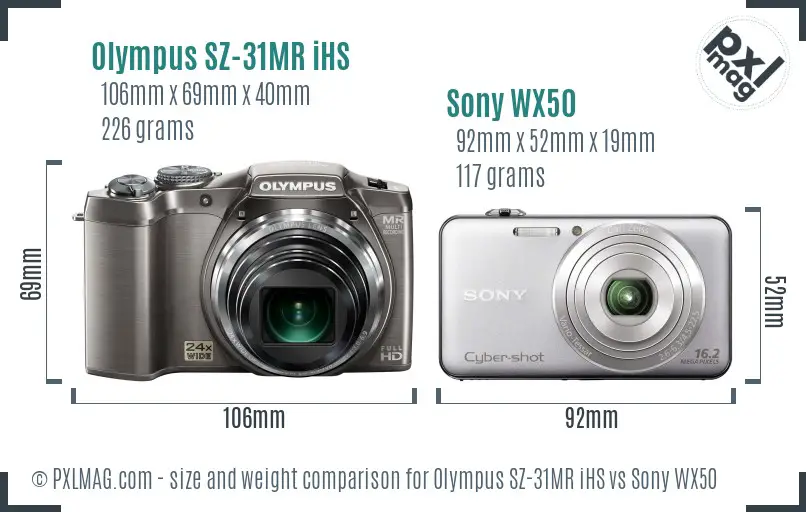 Olympus SZ-31MR iHS vs Sony WX50 size comparison