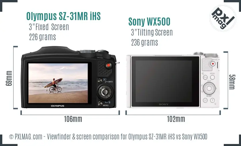 Olympus SZ-31MR iHS vs Sony WX500 Screen and Viewfinder comparison