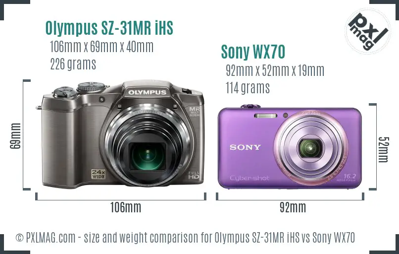 Olympus SZ-31MR iHS vs Sony WX70 size comparison