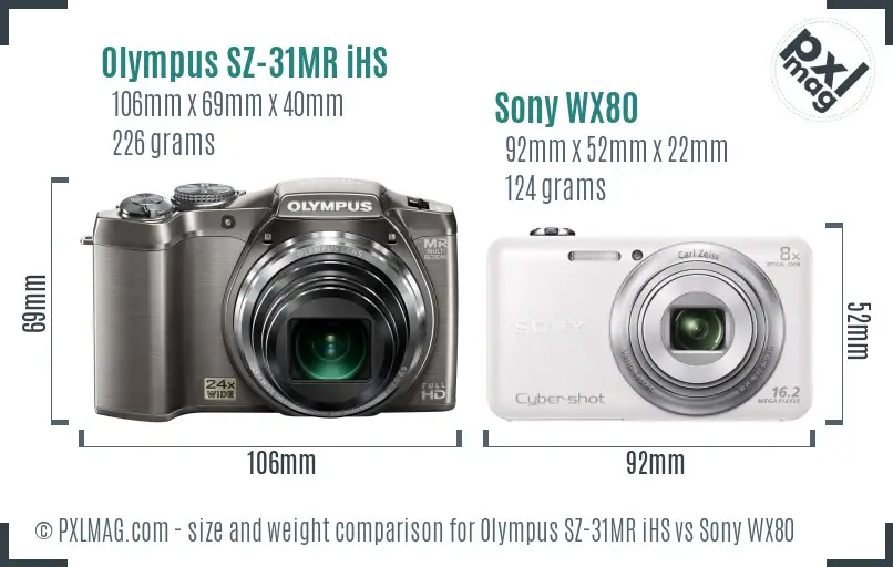 Olympus SZ-31MR iHS vs Sony WX80 size comparison