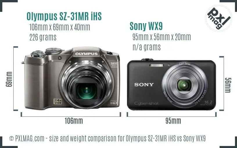 Olympus SZ-31MR iHS vs Sony WX9 size comparison
