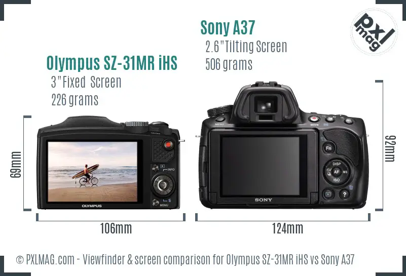 Olympus SZ-31MR iHS vs Sony A37 Screen and Viewfinder comparison