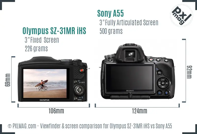 Olympus SZ-31MR iHS vs Sony A55 Screen and Viewfinder comparison