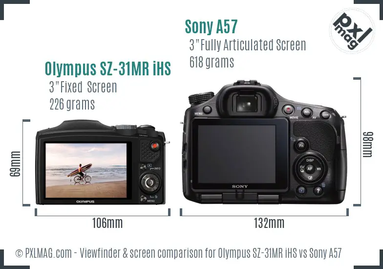 Olympus SZ-31MR iHS vs Sony A57 Screen and Viewfinder comparison