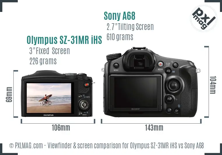 Olympus SZ-31MR iHS vs Sony A68 Screen and Viewfinder comparison