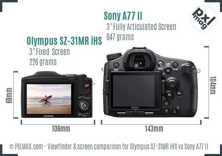 Olympus SZ-31MR iHS vs Sony A77 II Screen and Viewfinder comparison