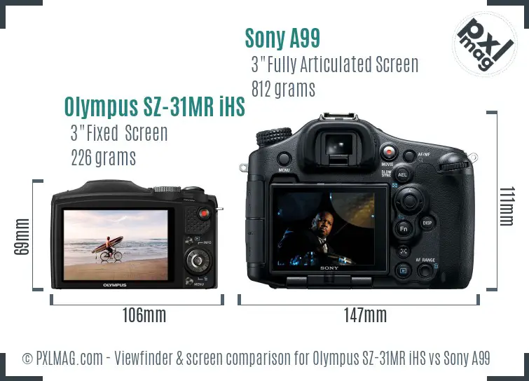 Olympus SZ-31MR iHS vs Sony A99 Screen and Viewfinder comparison