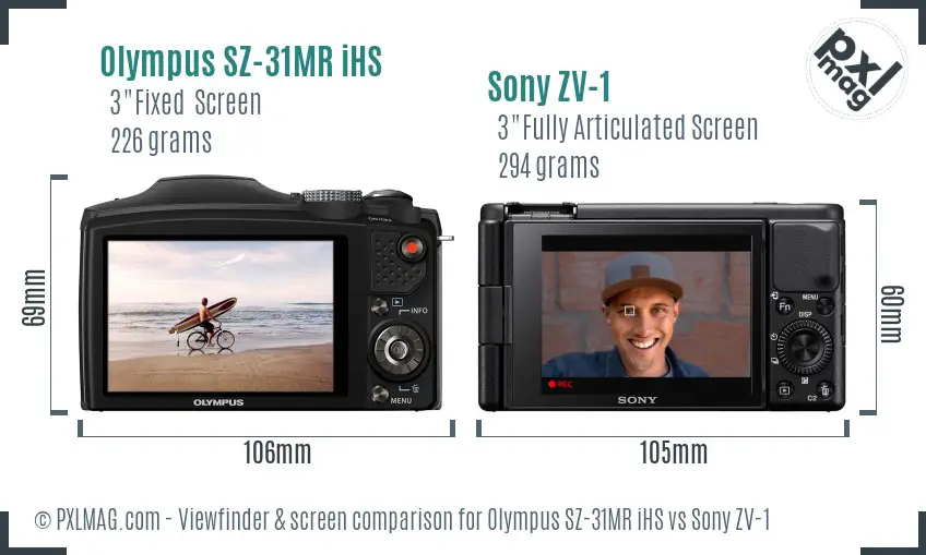 Olympus SZ-31MR iHS vs Sony ZV-1 Screen and Viewfinder comparison