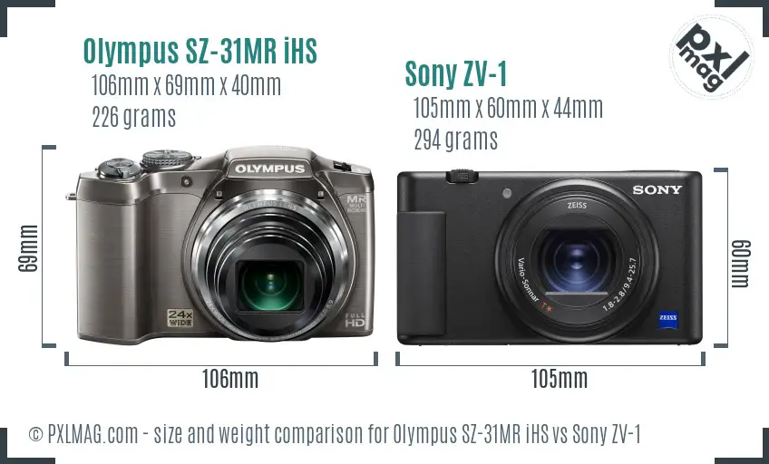 Olympus SZ-31MR iHS vs Sony ZV-1 size comparison