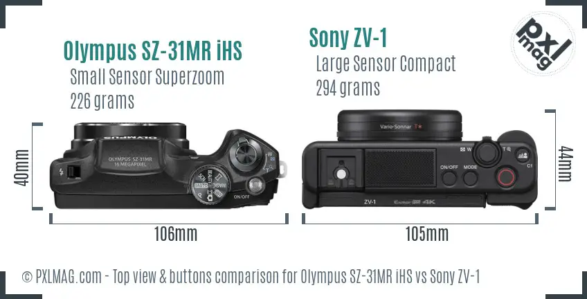 Olympus SZ-31MR iHS vs Sony ZV-1 top view buttons comparison