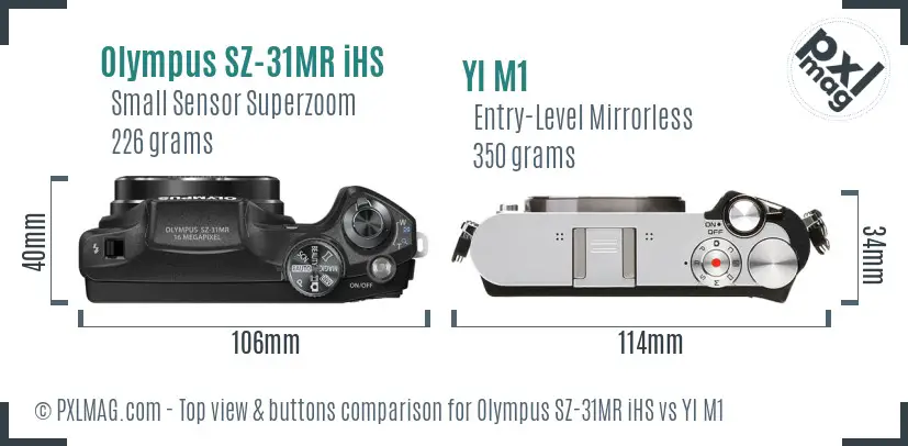 Olympus SZ-31MR iHS vs YI M1 top view buttons comparison