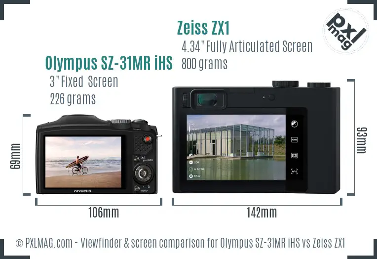Olympus SZ-31MR iHS vs Zeiss ZX1 Screen and Viewfinder comparison