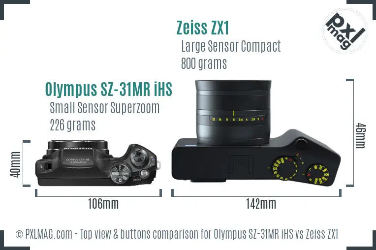 Olympus SZ-31MR iHS vs Zeiss ZX1 top view buttons comparison