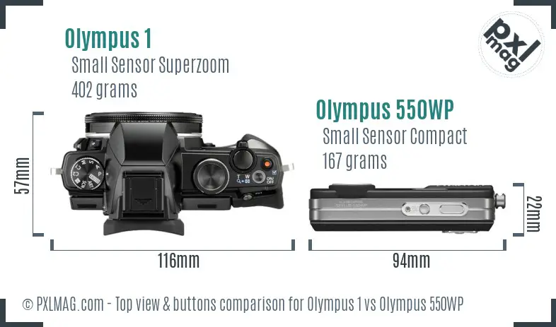 Olympus 1 vs Olympus 550WP top view buttons comparison