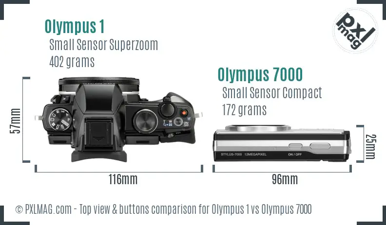 Olympus 1 vs Olympus 7000 top view buttons comparison