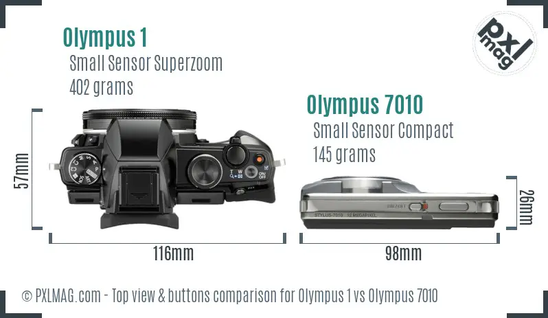Olympus 1 vs Olympus 7010 top view buttons comparison