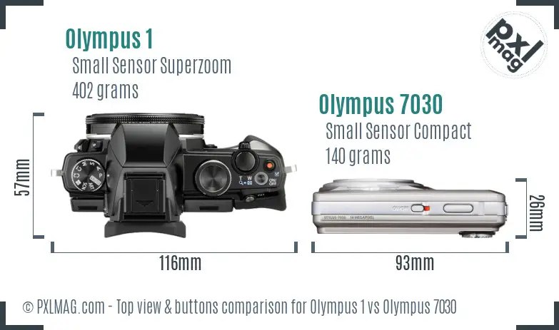 Olympus 1 vs Olympus 7030 top view buttons comparison