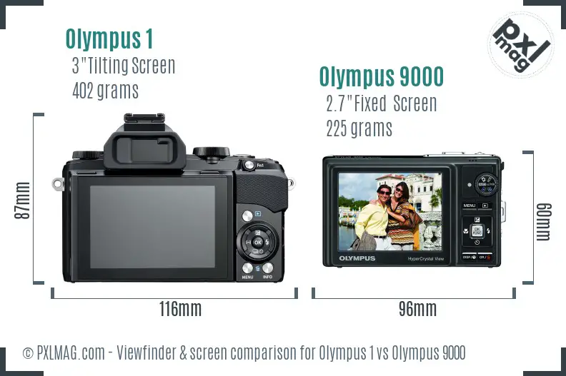 Olympus 1 vs Olympus 9000 Screen and Viewfinder comparison