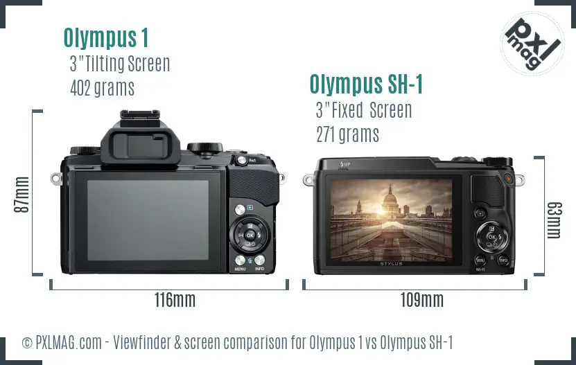 Olympus 1 vs Olympus SH-1 Screen and Viewfinder comparison