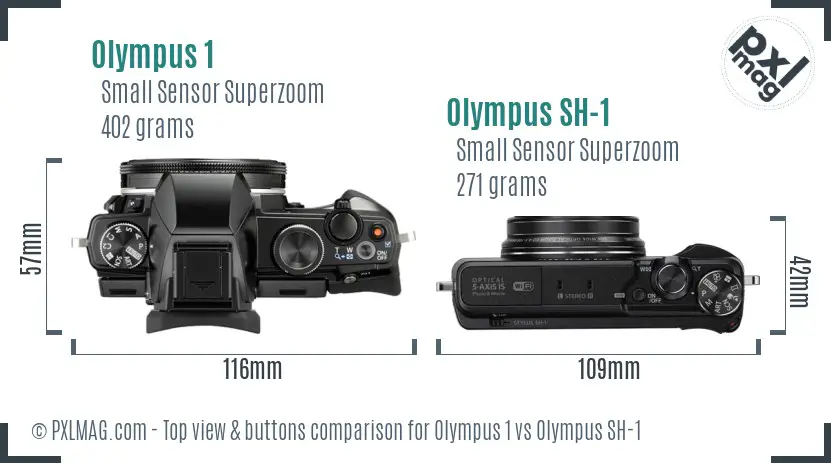 Olympus 1 vs Olympus SH-1 top view buttons comparison