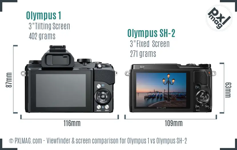 Olympus 1 vs Olympus SH-2 Screen and Viewfinder comparison