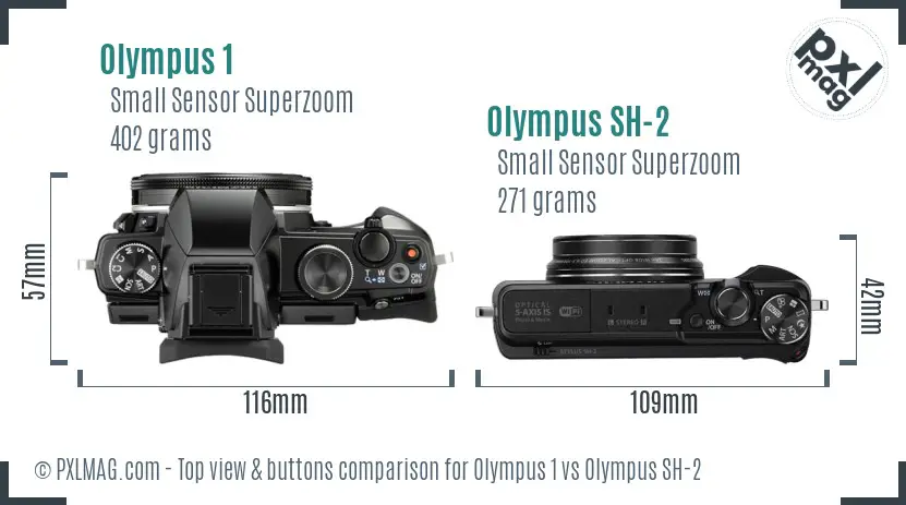 Olympus 1 vs Olympus SH-2 top view buttons comparison