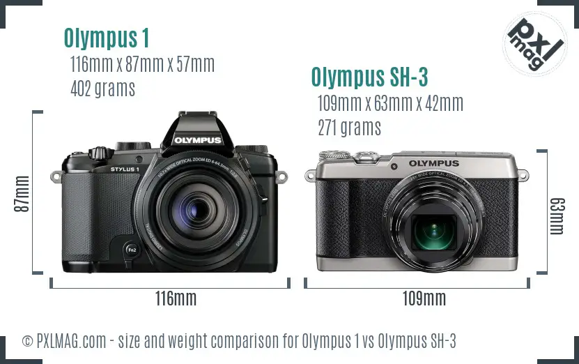 Olympus 1 vs Olympus SH-3 size comparison