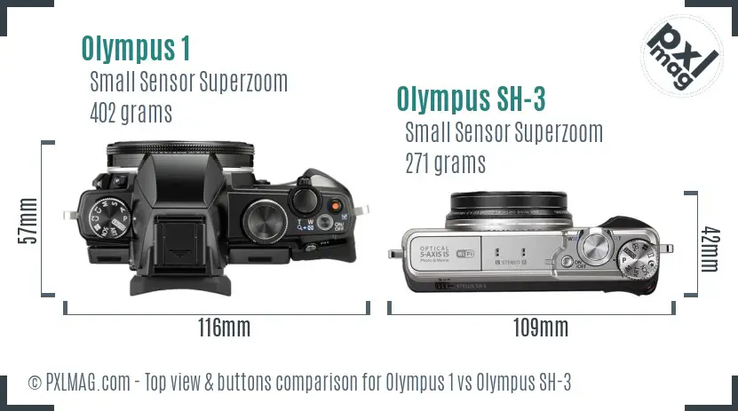 Olympus 1 vs Olympus SH-3 top view buttons comparison