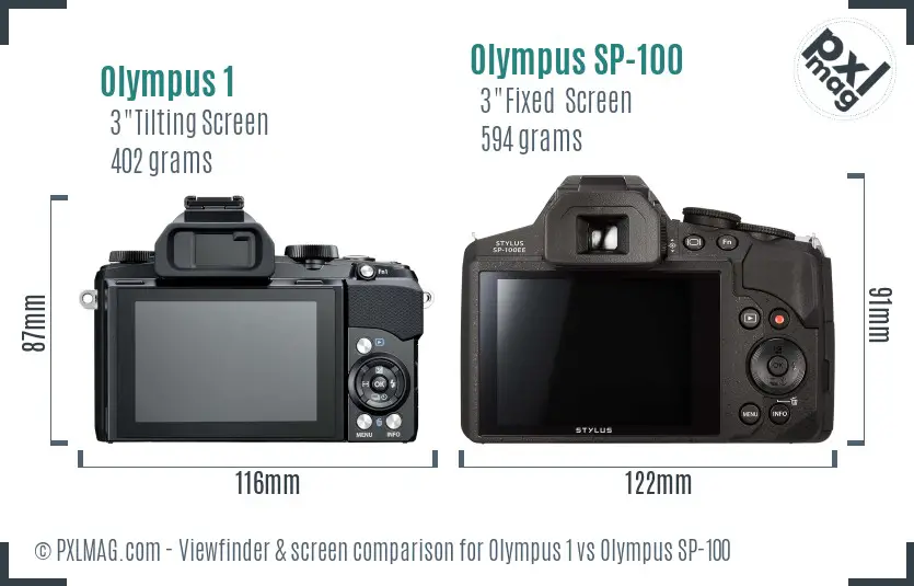 Olympus 1 vs Olympus SP-100 Screen and Viewfinder comparison