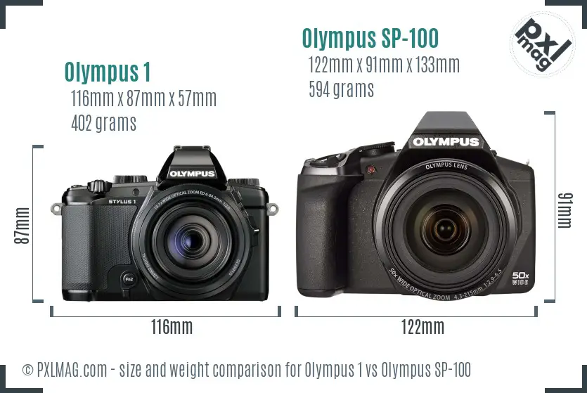 Olympus 1 vs Olympus SP-100 size comparison