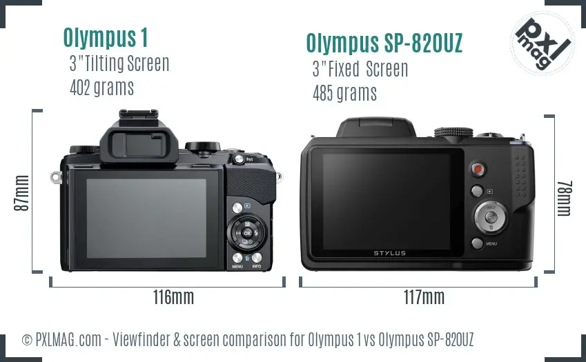 Olympus 1 vs Olympus SP-820UZ Screen and Viewfinder comparison