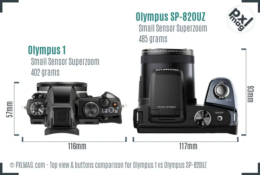 Olympus 1 vs Olympus SP-820UZ top view buttons comparison