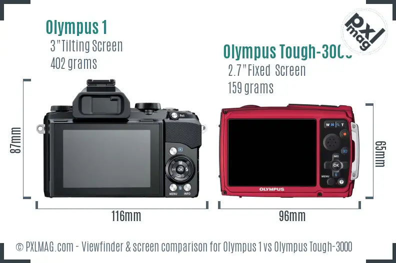 Olympus 1 vs Olympus Tough-3000 Screen and Viewfinder comparison