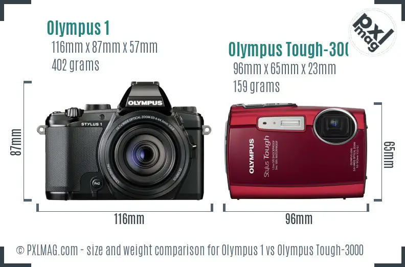 Olympus 1 vs Olympus Tough-3000 size comparison
