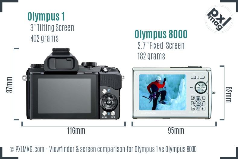 Olympus 1 vs Olympus 8000 Screen and Viewfinder comparison