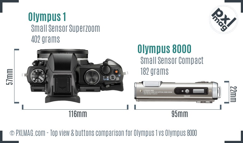 Olympus 1 vs Olympus 8000 top view buttons comparison